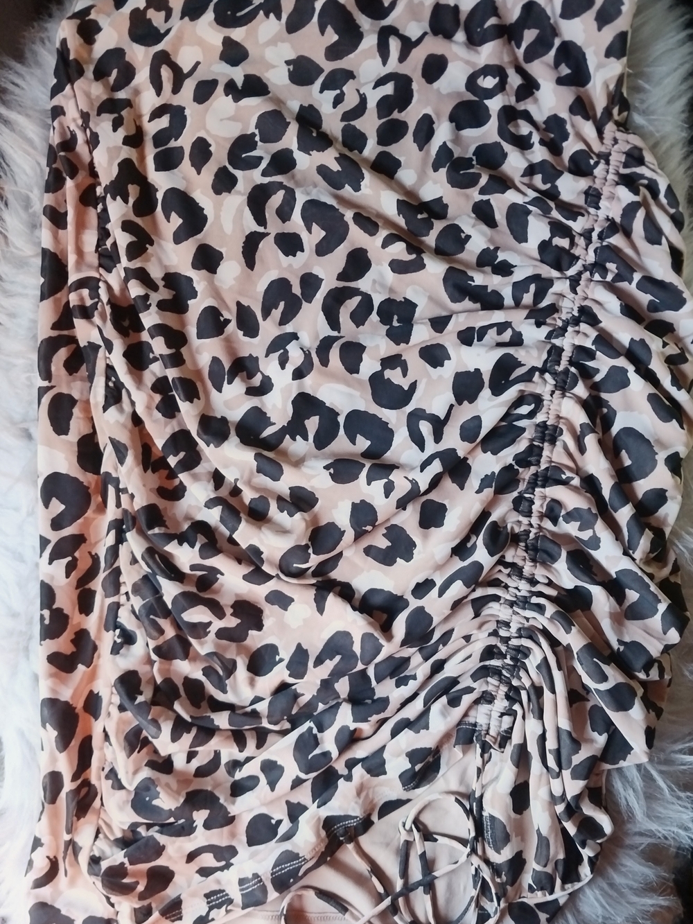 Calvin Klein Cream and Black Leopard Print Ruched Skirt